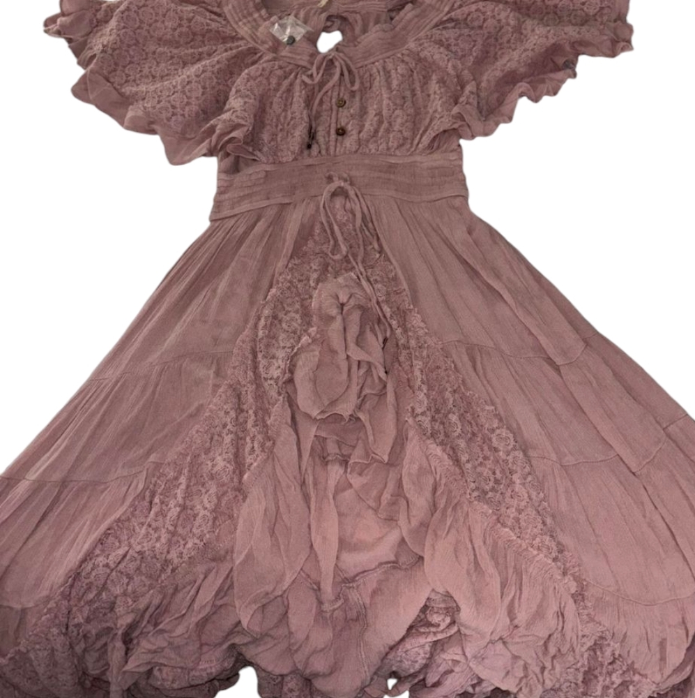 NWOT Free People Endless Summer Gauzy Ruffle Maxi Dress Rose Large - Picture 6 of 6